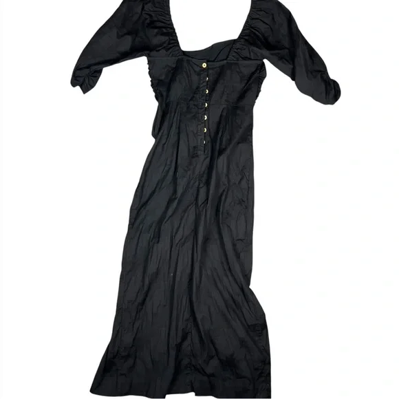 Free People Dress Womens XS Looking Stunning Black Puff Sleeve Slit Ruched Midi - Picture 7 of 10